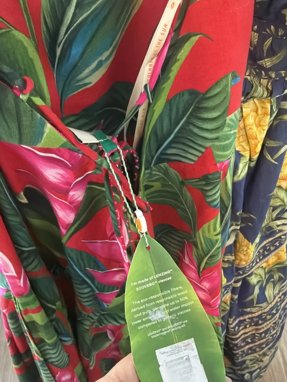FARM Rio Red Tropical Maxi Dress with Green Leaf Print - Picture 4 of 4